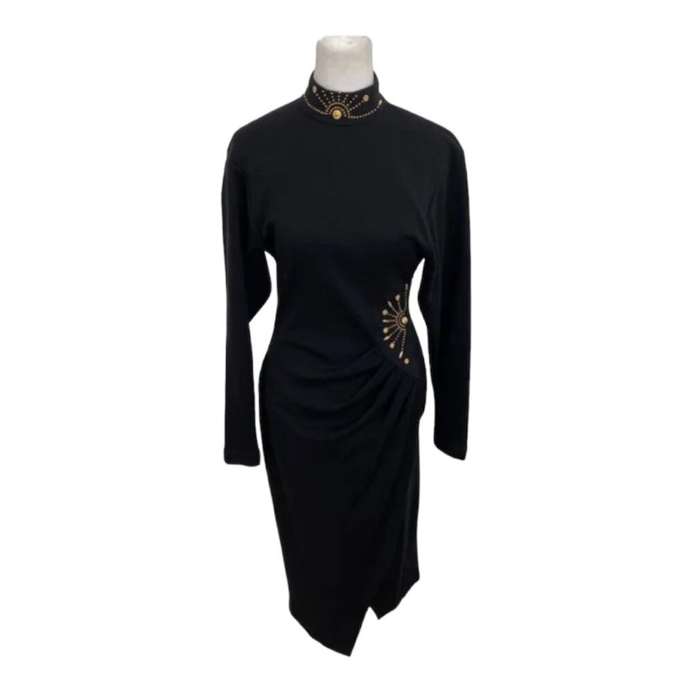 Vintage Paris sports club dress black gold woman’s size 7/8 long sleeve sunburst